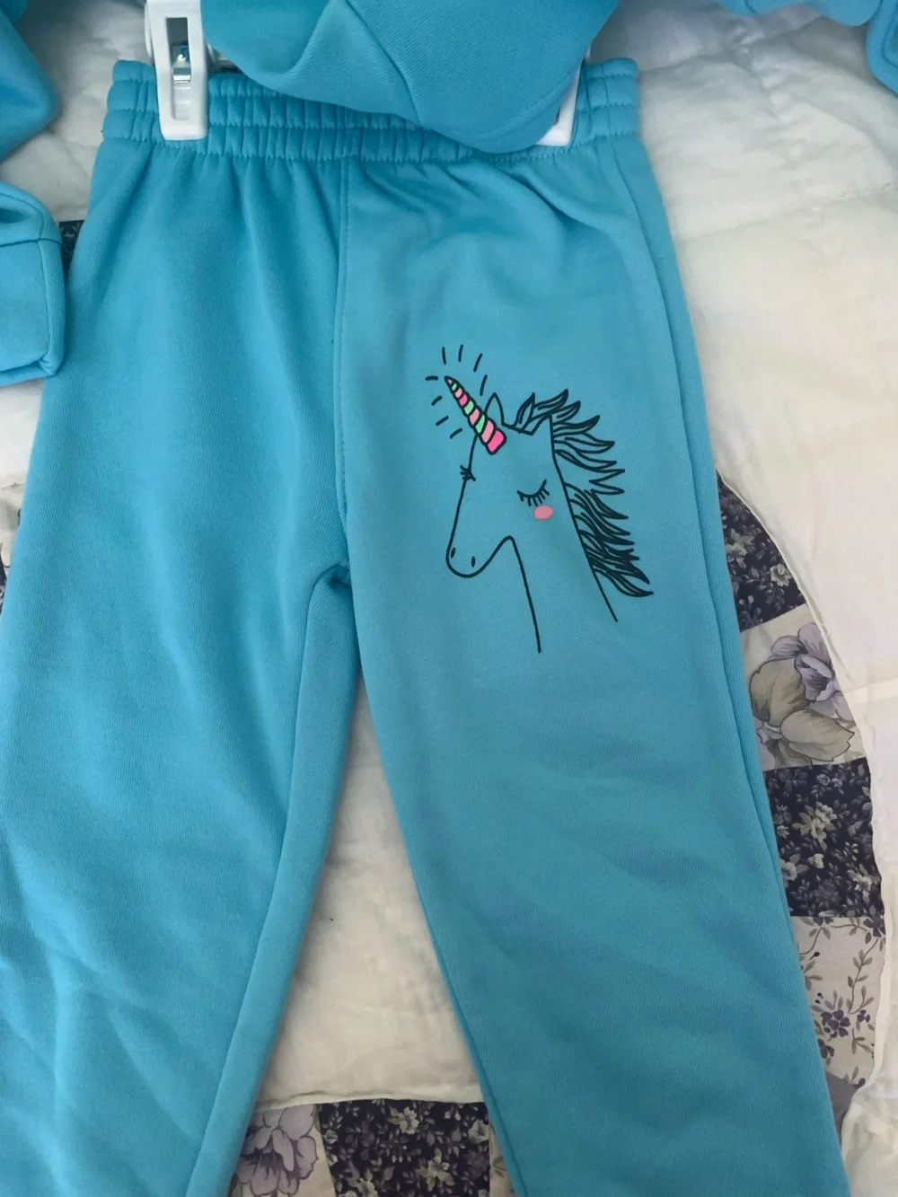 Girls Blue Unicorn Sweatpants Set